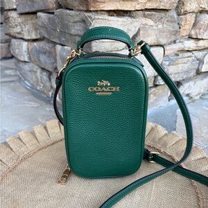 Coach Mini Camera Bag Leather Forest Green gold Crossbody Bag Top Handle